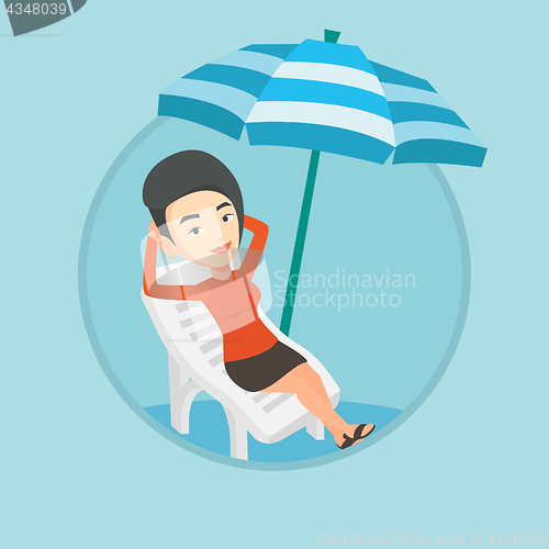 Image of Woman relaxing on beach chair vector illustration.