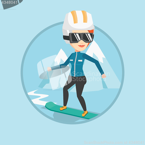 Image of Young woman snowboarding vector illustration.