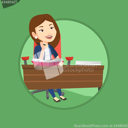 Image of Student writing at the desk vector illustration.