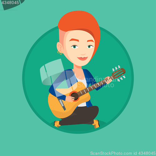 Image of Woman playing acoustic guitar vector illustration.