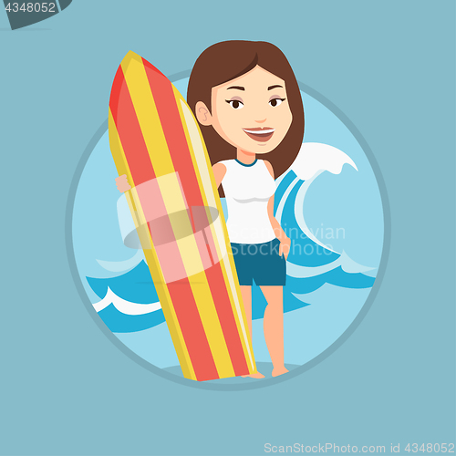 Image of Surfer holding surfboard vector illustration.