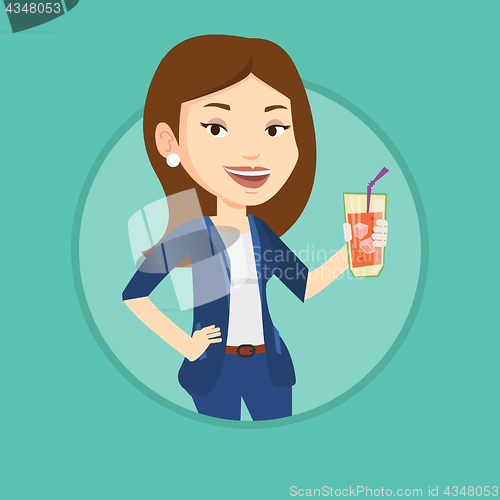 Image of Woman drinking cocktail vector illustration.