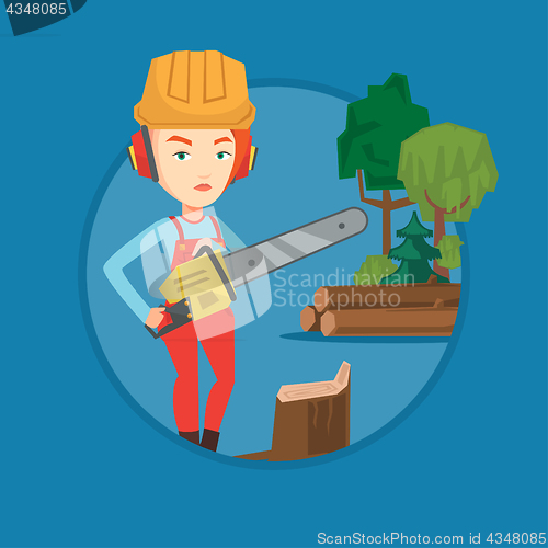 Image of Lumberjack with chainsaw vector illustration.