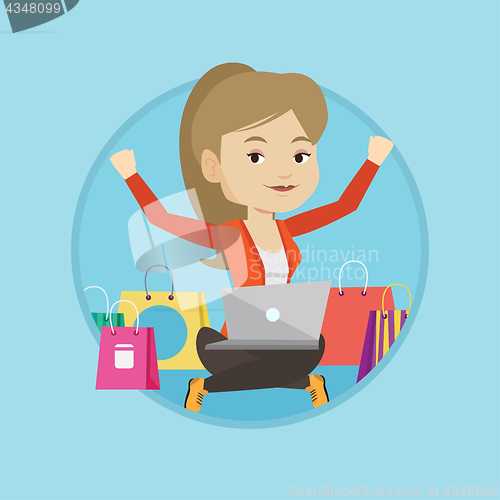 Image of Woman shopping online vector illustration.