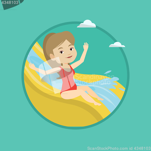 Image of Woman riding down waterslide vector illustration.