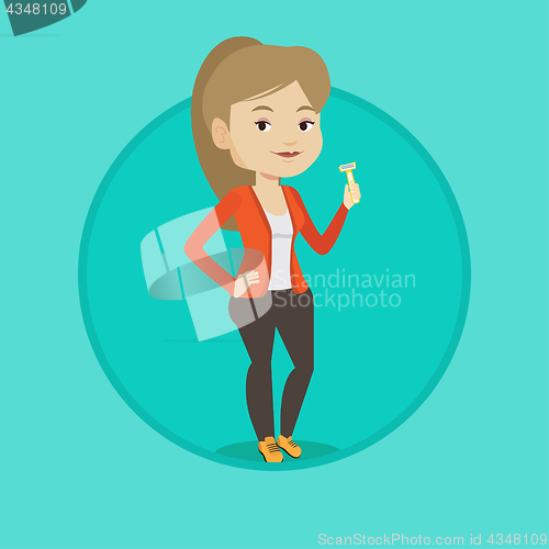 Image of Woman holding razor in hand vector illustration.