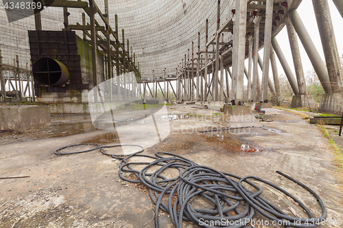 Image of Futuristic view inside of cooling tower of unfinished Chernobyl nuclear power plant