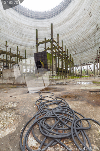 Image of Futuristic view inside of cooling tower of unfinished Chernobyl nuclear power plant