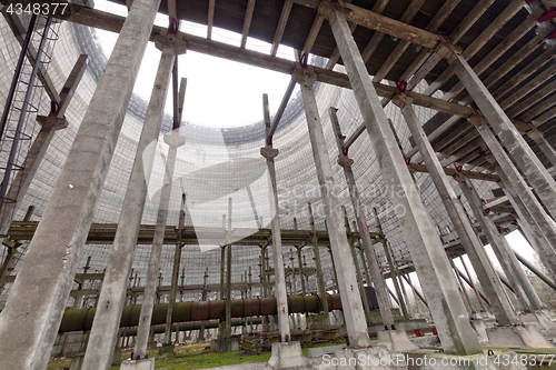 Image of Futuristic view inside of cooling tower of unfinished Chernobyl nuclear power plant