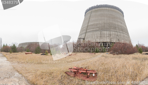 Image of Outside view on unfinished cooling towers of Chernobyl nuclear power plant