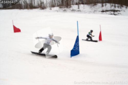 Image of Blurred background of snowboarding giant slalom competitions