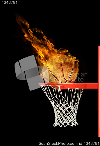 Image of basketball ball flying to hoop