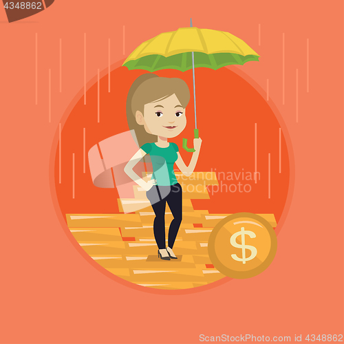 Image of Business woman insurance agent with umbrella.