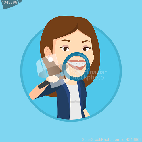 Image of Woman examining her teeth vector illustration.