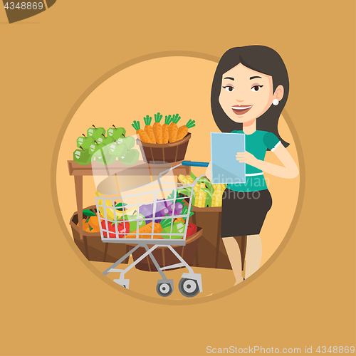 Image of Woman with shopping list vector illustration.