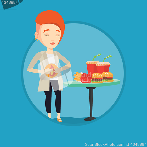 Image of Woman suffering from heartburn vector illustration