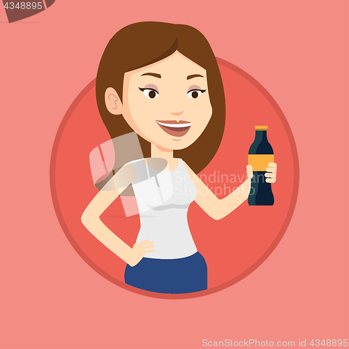 Image of Young woman drinking soda vector illustration.