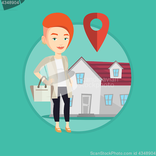 Image of Realtor on background of house with map pointer.