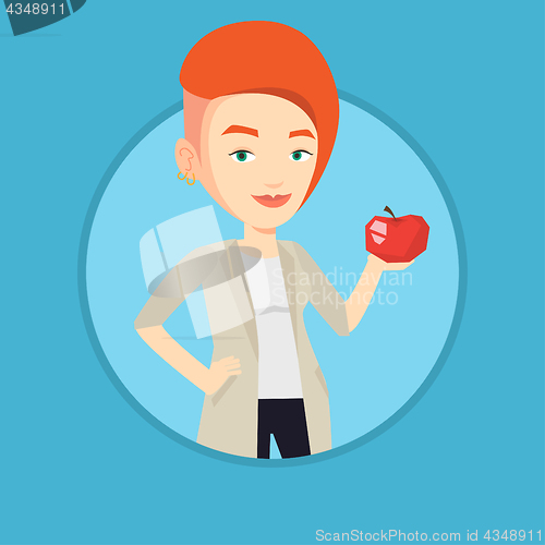 Image of Young woman holding apple vector illustration.