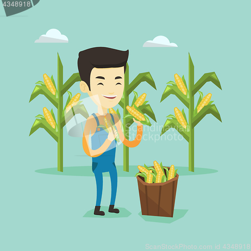 Image of Farmer collecting corn vector illustration.