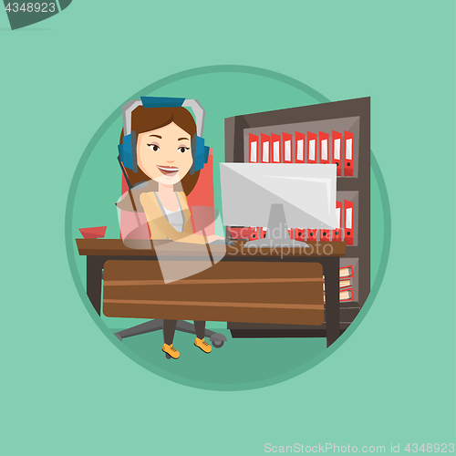 Image of Woman playing computer game vector illustration.