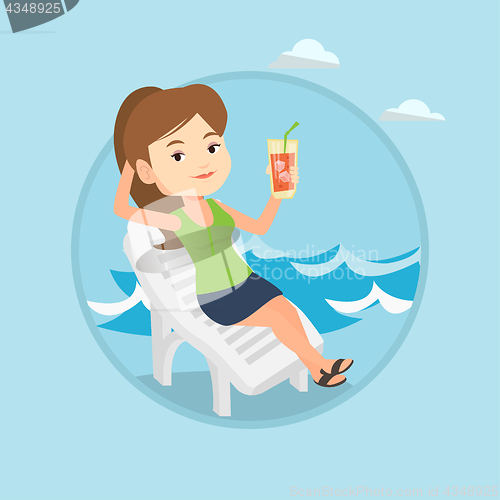 Image of Woman relaxing on beach chair vector illustration.