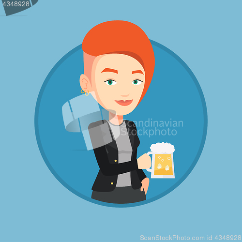 Image of Woman drinking beer vector illustration.