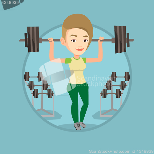 Image of Woman lifting barbell vector illustration.