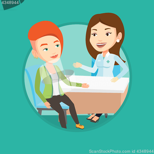 Image of Doctor consulting female patient in office.