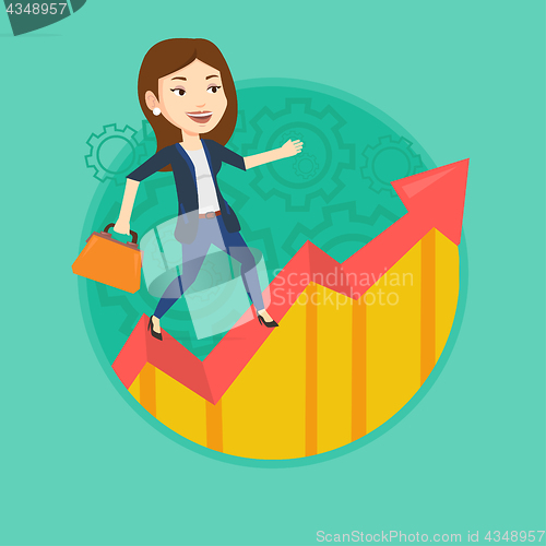 Image of Happy business woman standing on profit chart.