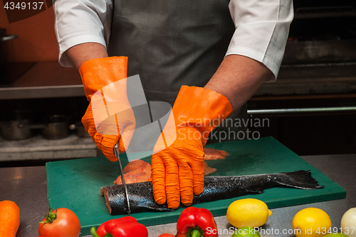 Image of cutting salmon fish