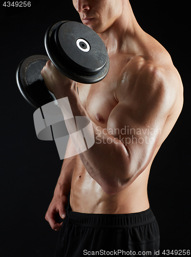 Image of close up of man with dumbbells exercising