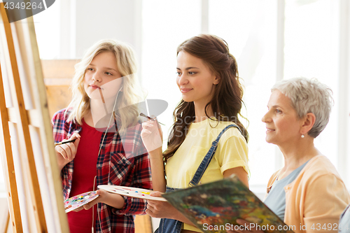 Image of women with easel and palettes at art school