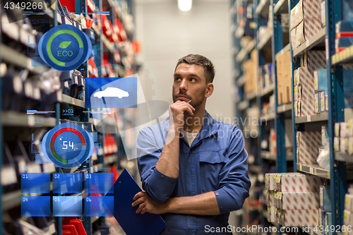 Image of auto mechanic with clipboard at car workshop