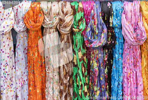 Image of Colorful scarves on an oriental bazaar market