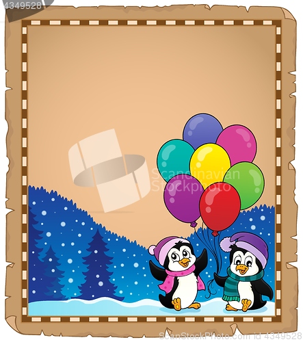 Image of Happy party penguins parchment 1