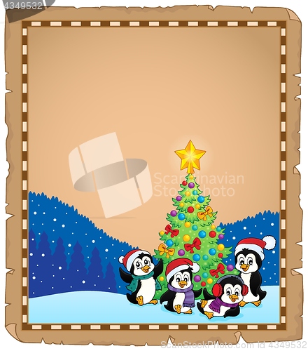 Image of Christmas tree and penguins parchment 2