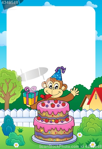 Image of Frame with cake and party monkey theme 1