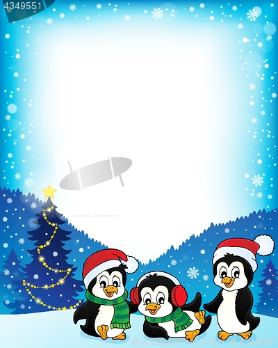 Image of Christmas penguins thematic frame 1