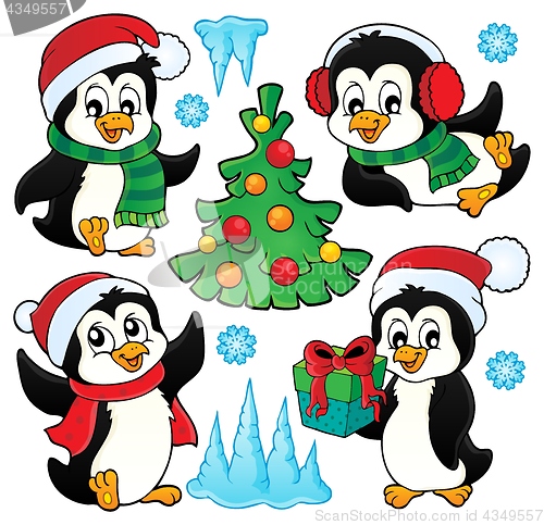 Image of Christmas penguins thematic set 1