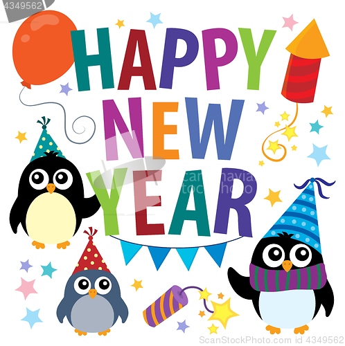 Image of Happy New Year theme with penguins