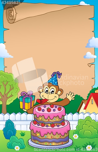 Image of Parchment with cake and party monkey