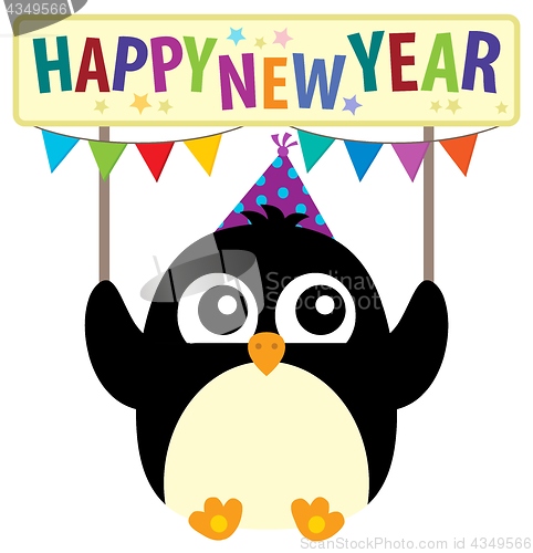 Image of Happy New Year theme with cute penguin