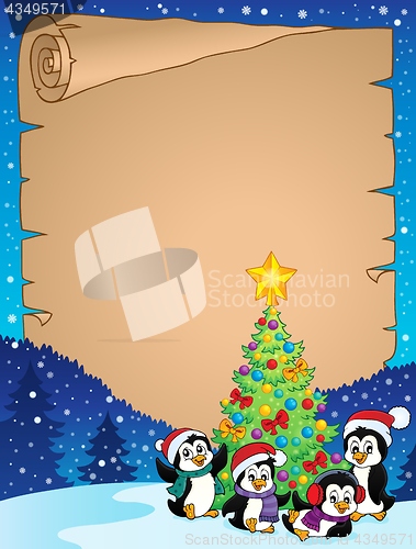 Image of Christmas tree and penguins parchment 1