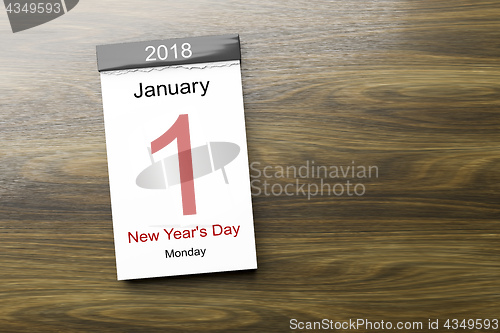 Image of Calendar the 1st of January 2018 New Year\'s Day
