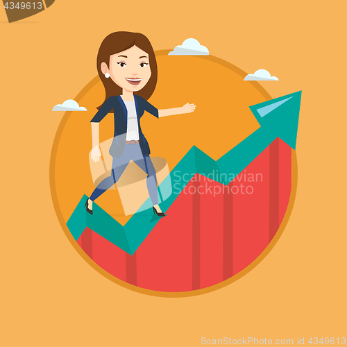 Image of Business woman standing on growth graph.