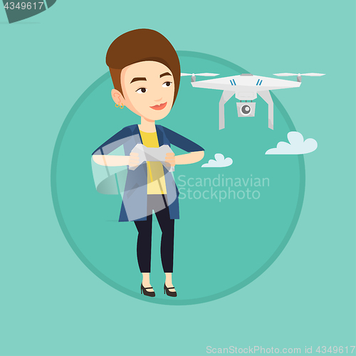 Image of Woman flying drone vector illustration.