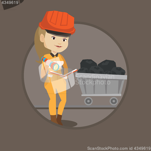 Image of Miner checking documents vector illustration.