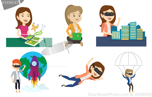 Image of Vector set of people using modern technologies.