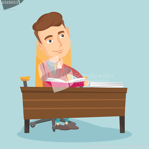 Image of Student writing at the desk vector illustration.